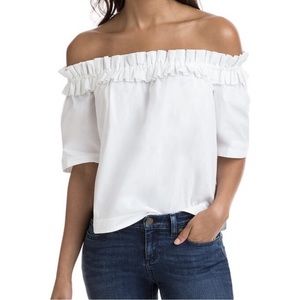 Vineyard Vines White Ruffle Neck Off The Shoulder Woven Blouse
